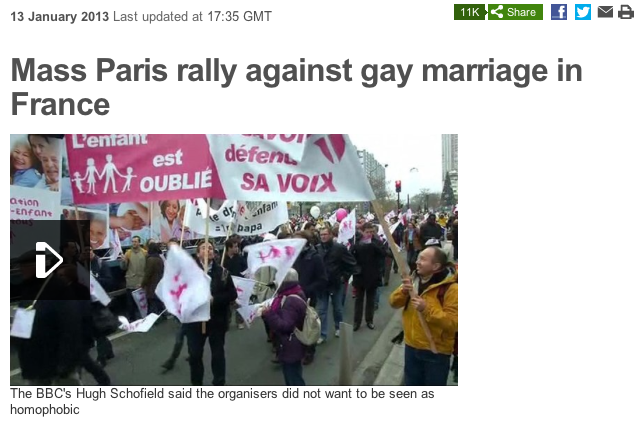 Massive anti gay marriage demonstrations in Paris